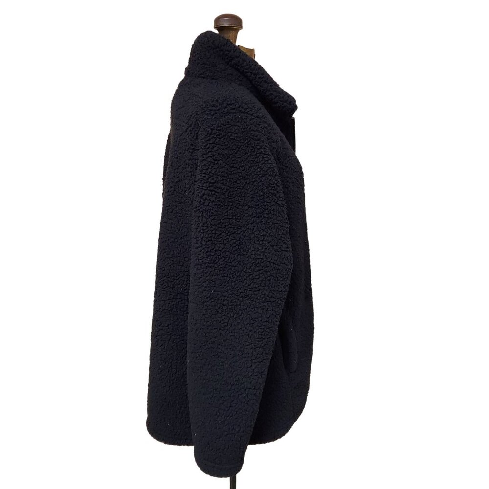 Zenana Jacket Womens L Fleece Teddy Bear Full Zip High Mock Neck Coat Black - Picture 5 of 10